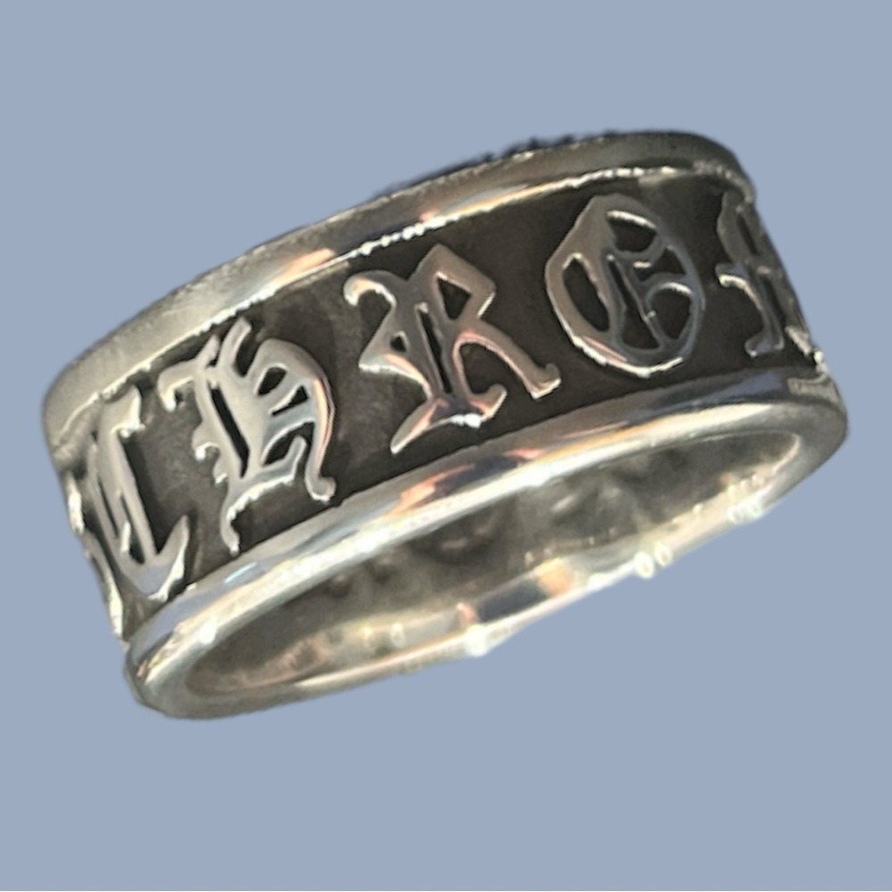 Chrome Hearts Silver and Black Gothic Band Ring